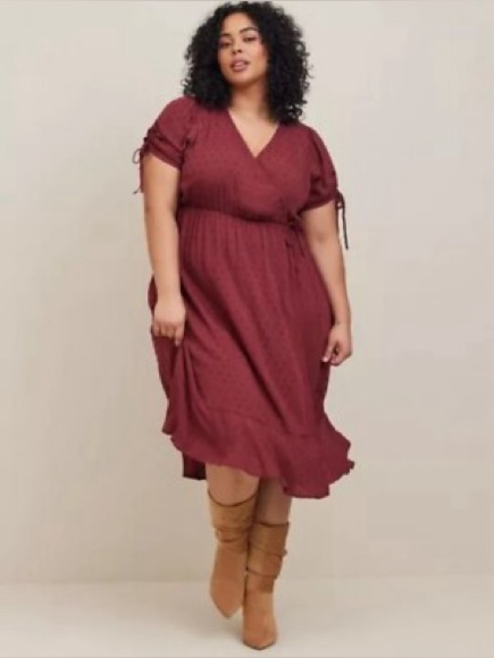 torrid Burgundy Wrap-Style Midi Dress